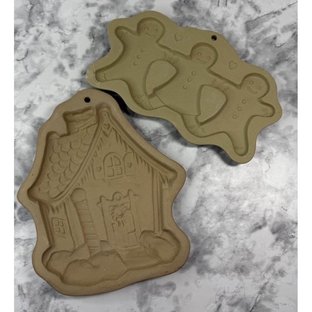Lot of 2 Gingerbread House& Gingerbread Men Brown Bag Christmas Cookie Art Molds